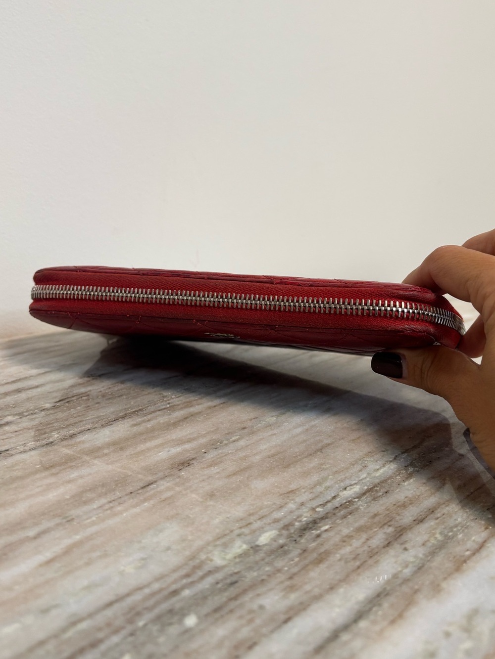 CHANEL Red Quilted Lambskin Zip Around Wallet – Entrupy Authenticated - Picture 6 of 12